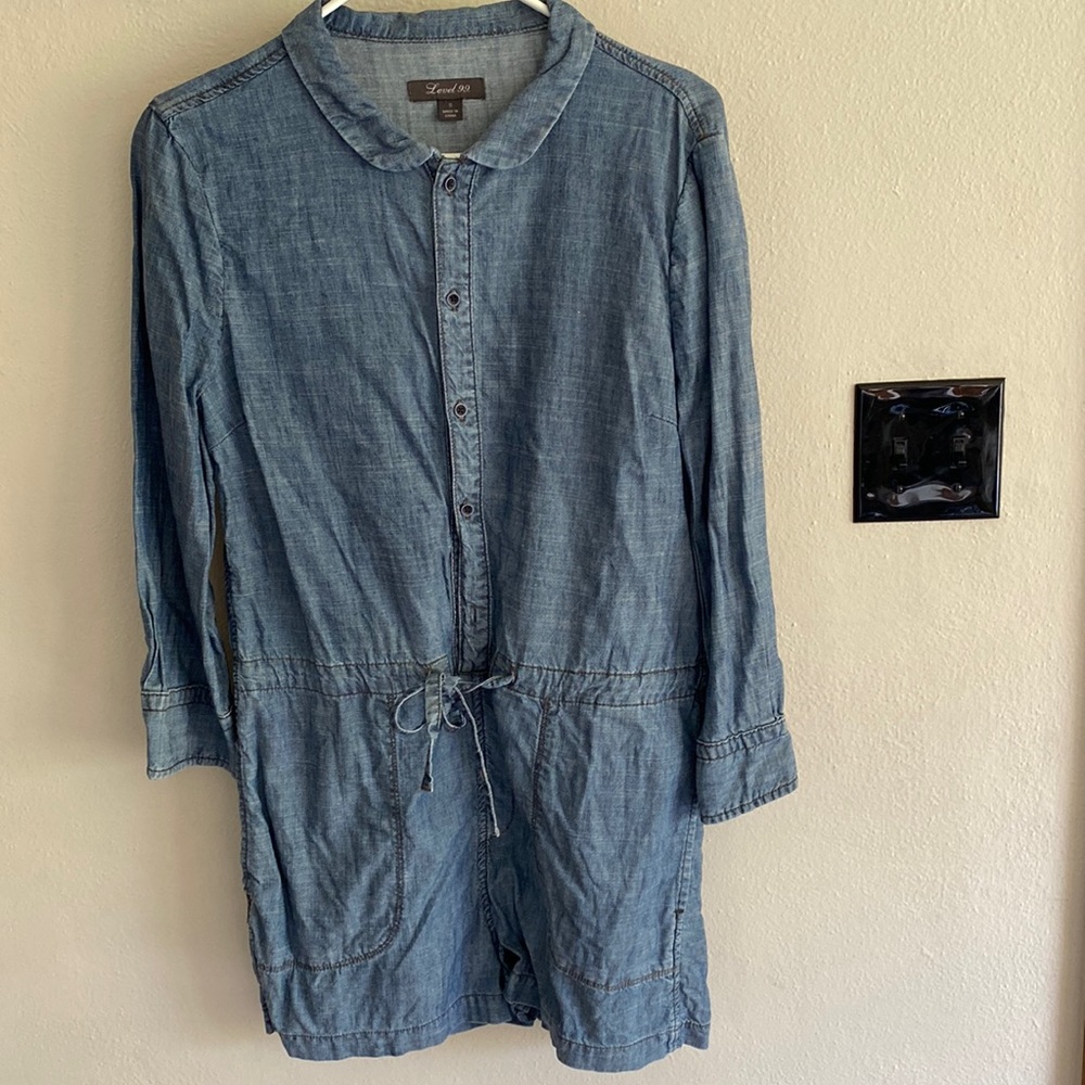 Denim jumpsuit.